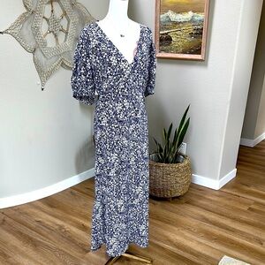 A new day puff elbow length sleeve midi tea length dress